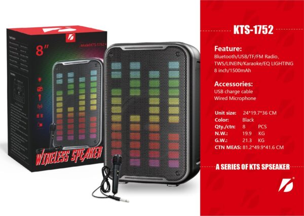 KTS 1752 8 Inches Portable Wireless Bluetooth Speaker – Perfect for Karaoke & Outdoor Fun - Image 2